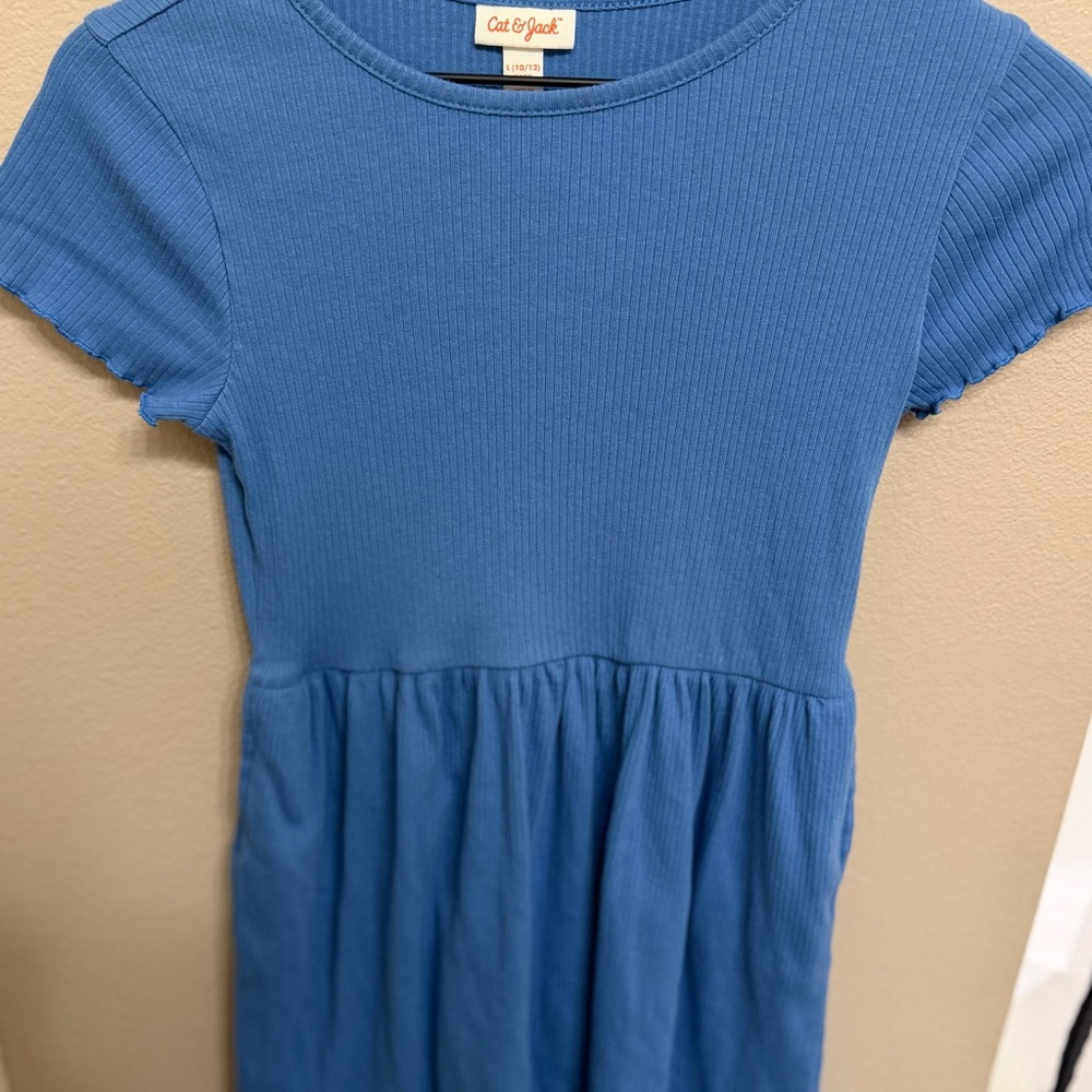 Cat & Jack Cornflower Blue Ribbed Short Sleeve Girls Dress